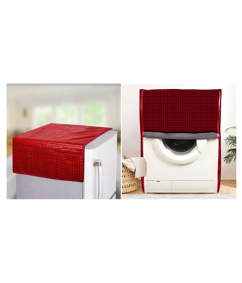     			E-Retailer Set of 2 PVC Red Washing Machine Cover for Universal Front Load