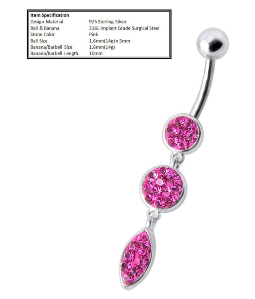 Kamar Navel Piercing or Belly Ring Steel Banana with 925 Sterling Silver Dangling Design