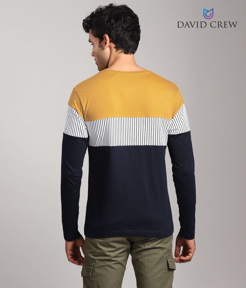 mustard and navy shirt