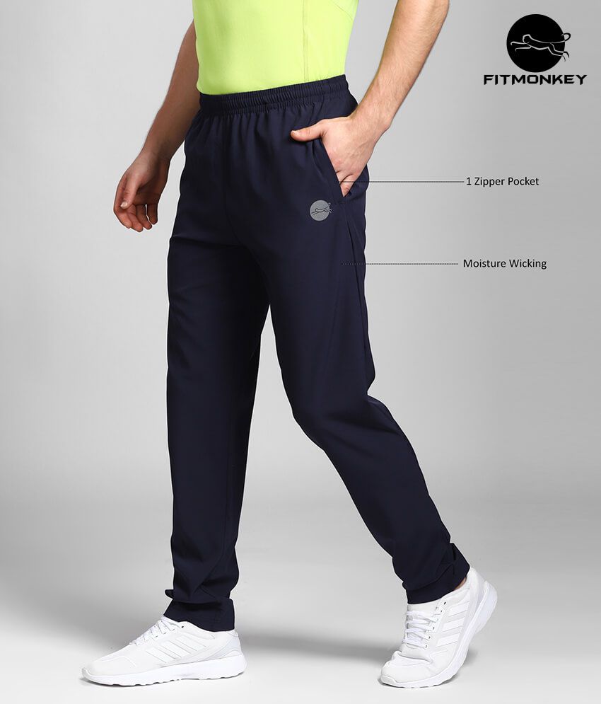Navy Polyester Basic Trackpants by FITMonkey - Buy Navy Polyester Basic