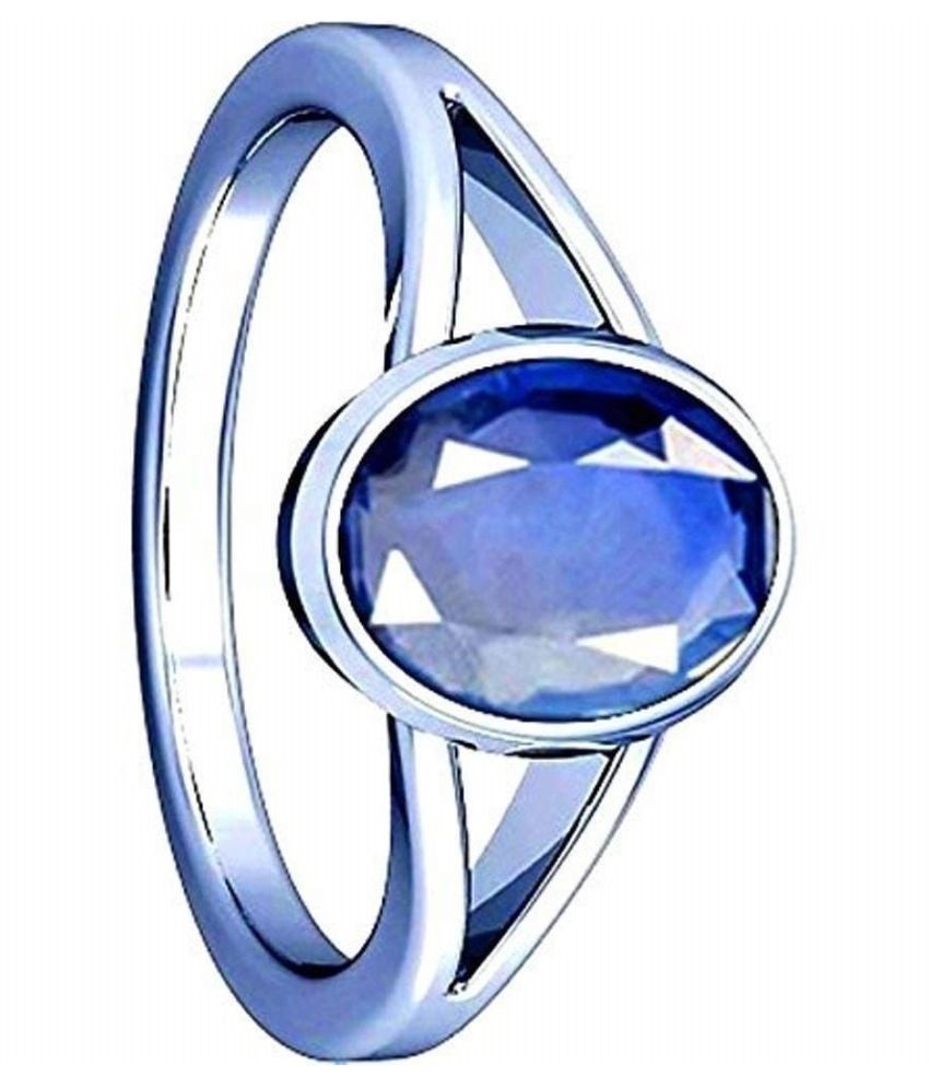 Blue Sapphire Ring (Nilam/Neelam Stone Silver Plated Ring)(Size 20 To ...