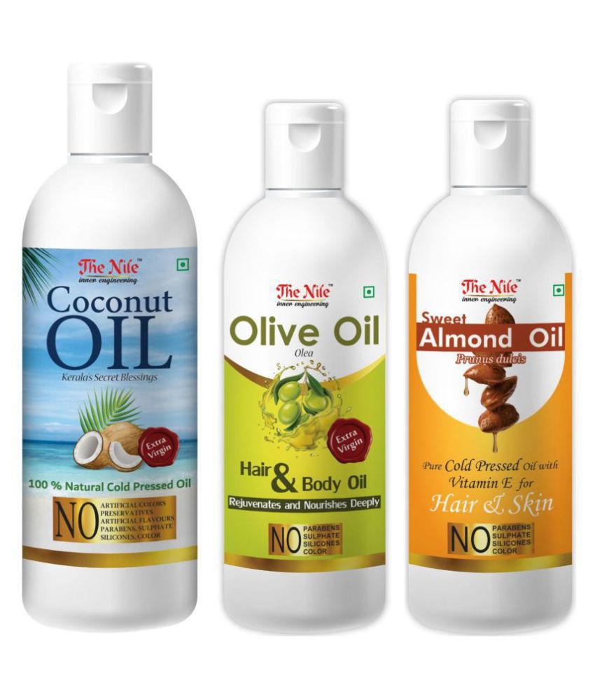     			The Nile Coconut Oil 200 Ml + Olive Oil 100 ML + Almond Oil 100 ML 400 mL Pack of 3