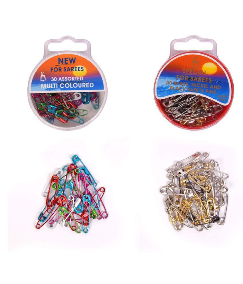     			Vardhman Pony Special Saree Safety Pins, 30 Multicolored & 50 Brass, Nickel & Black Pins in Plastic Box