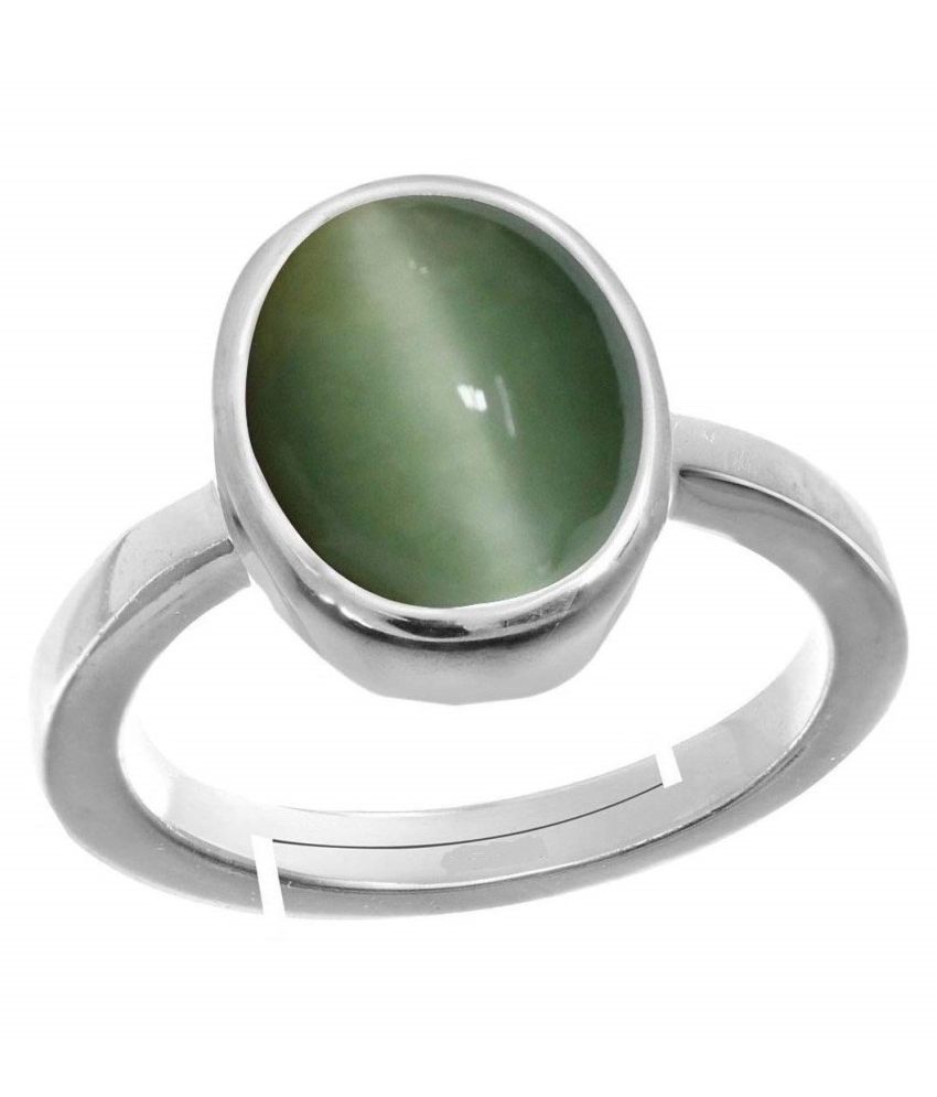 Cat's Eye Lehsunia Gemstone Adjustable Silver Plated Crystal Ring for