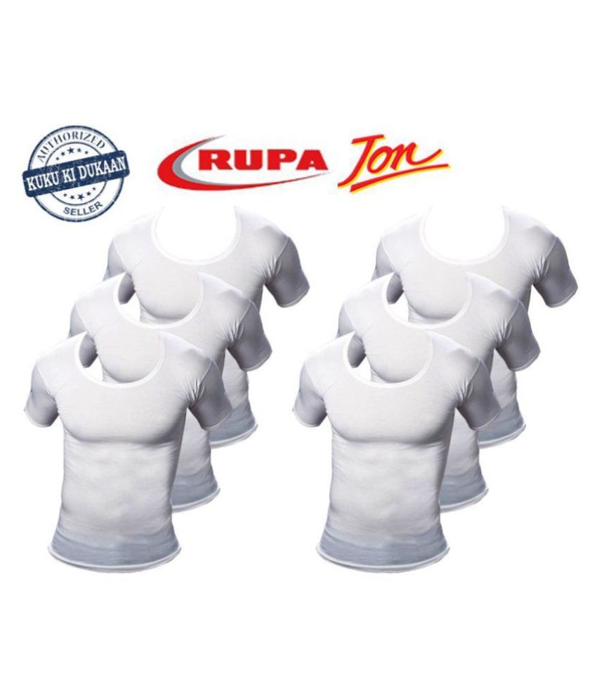     			Rupa White Half Sleeve Vests Pack of 6