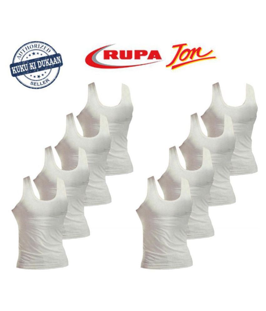     			Rupa White Sleeveless Vests Pack of 8