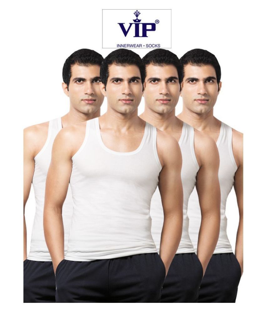     			VIP White Sleeveless Vests Pack of 4