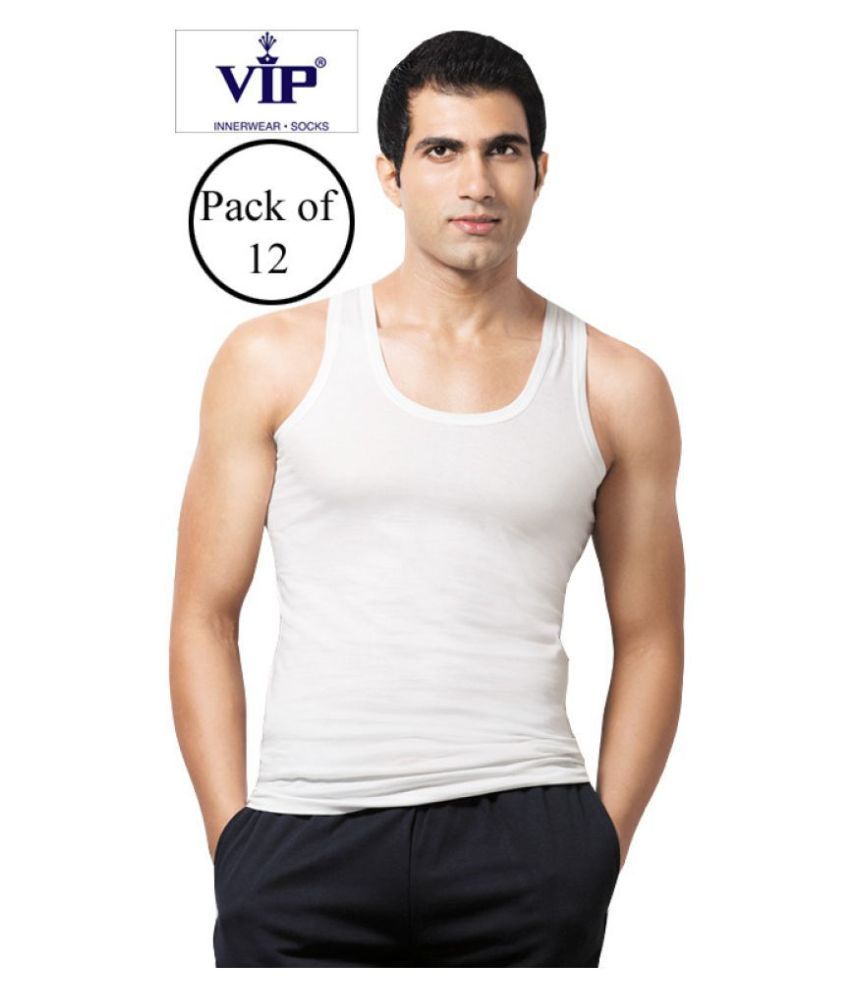     			VIP White Sleeveless Vests Pack of 12