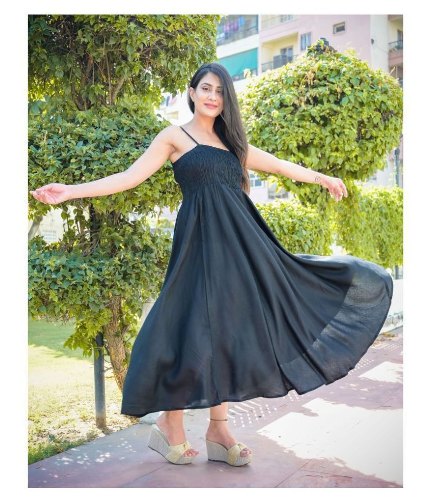     			ZAMAISHA Rayon Black Fit And Flare Dress