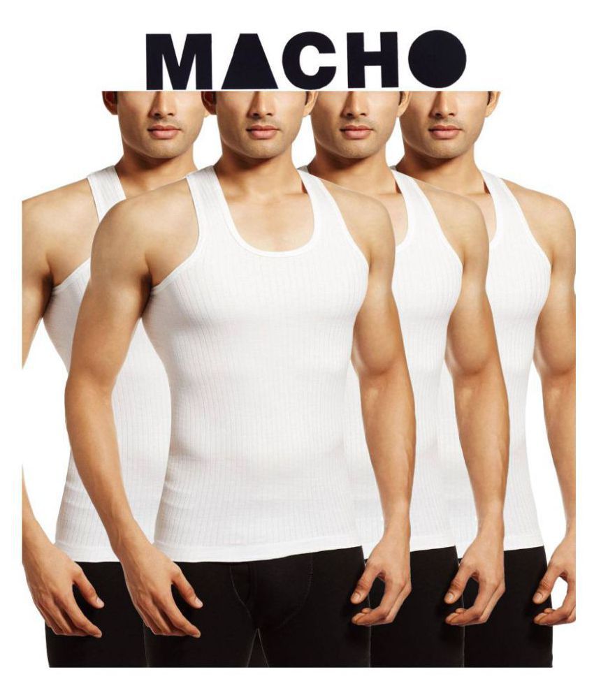     			Macho White Sleeveless Vests Pack of 4