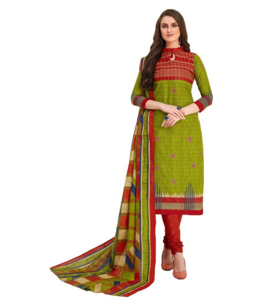 Drapes Green Cotton Unstitched Dress Material Buy Drapes Green Cotton