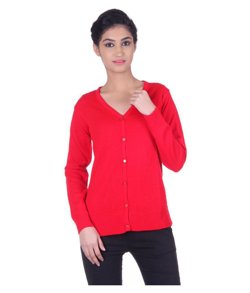     			Ogarti Acrylic Red Buttoned Cardigans