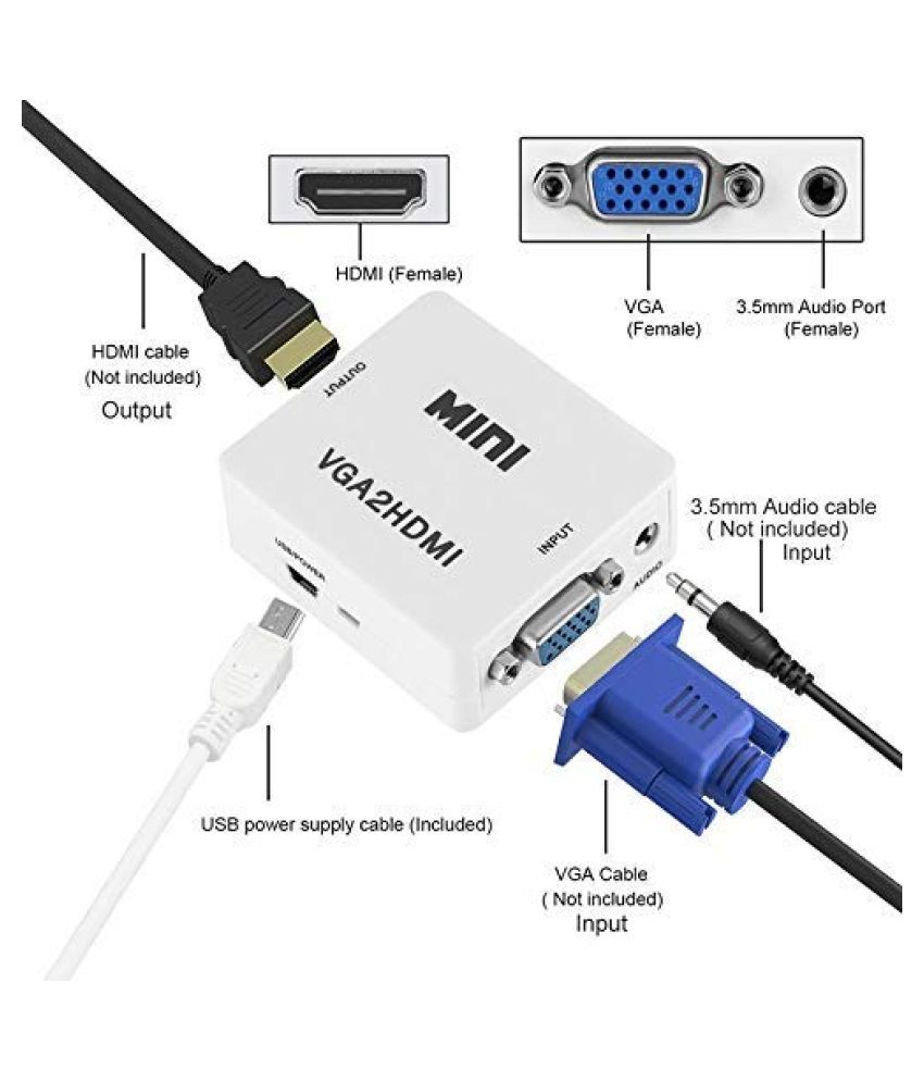 Mini VGA to HDMI Converter 3.5 Audio Video Adapter Full HD 1080P VGA2HDMI for PC Laptop Dispaly