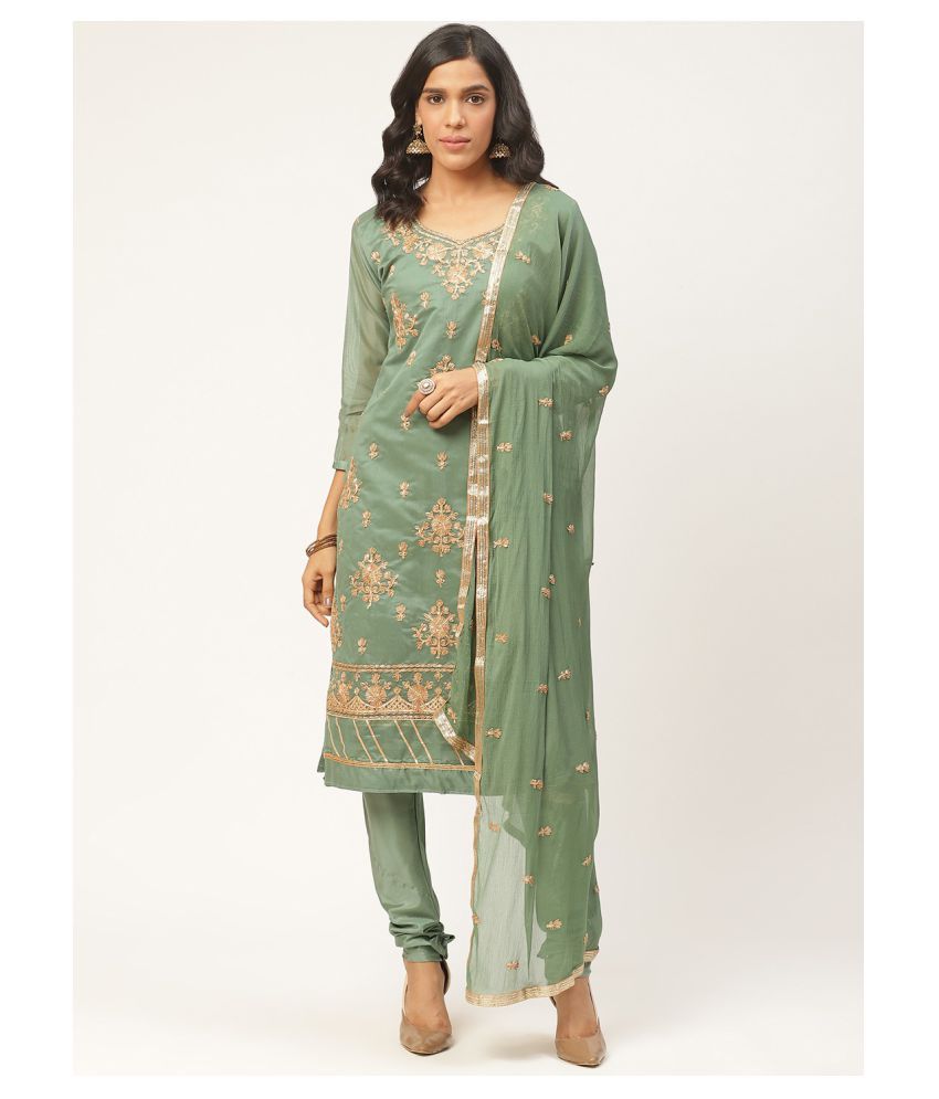     			Aarrah Green Cotton Blend Unstitched Dress Material