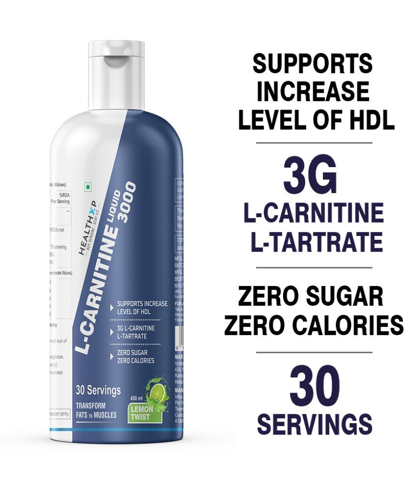 HealthXP LCarnitine Liquid 3000, 30 Servings Fat Burner Syrup 450 ml