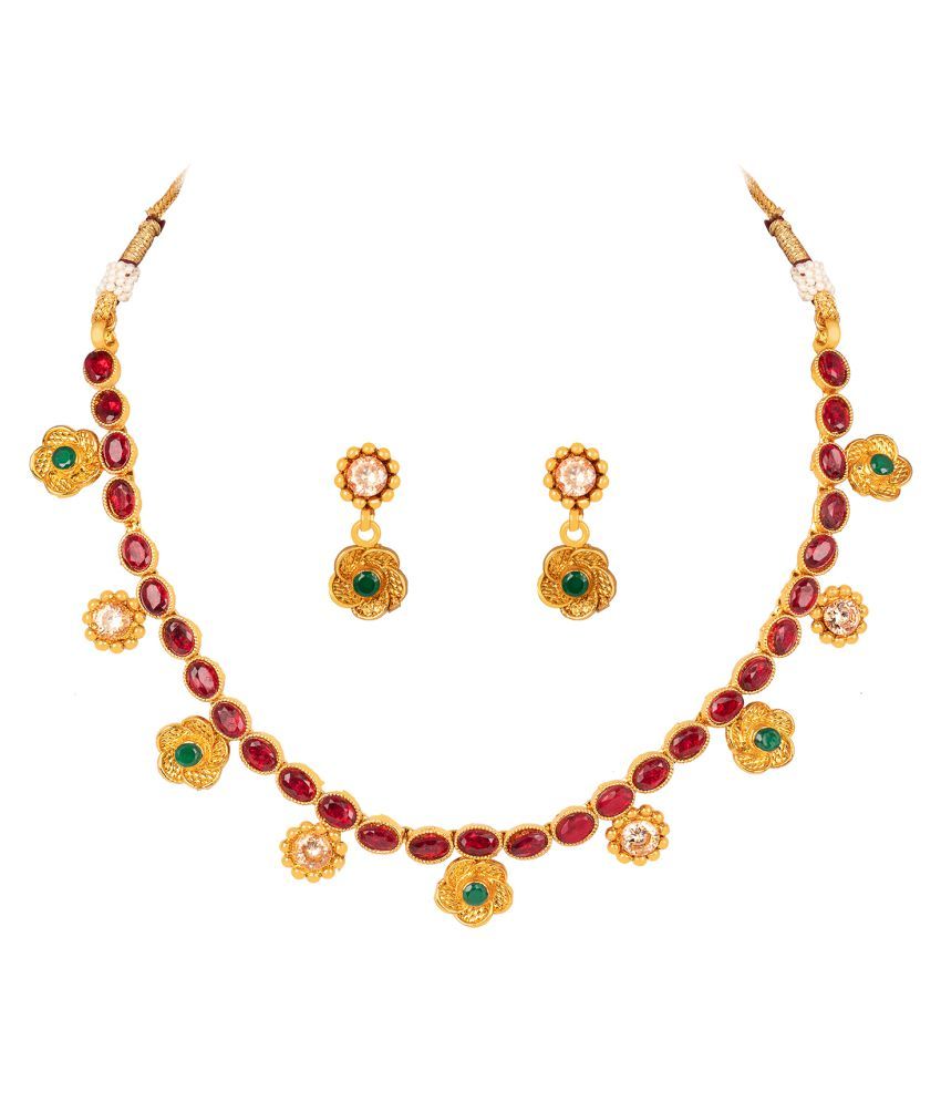     			JFL - Jewellery For Less Copper Red Traditional Gold Plated Necklaces Set