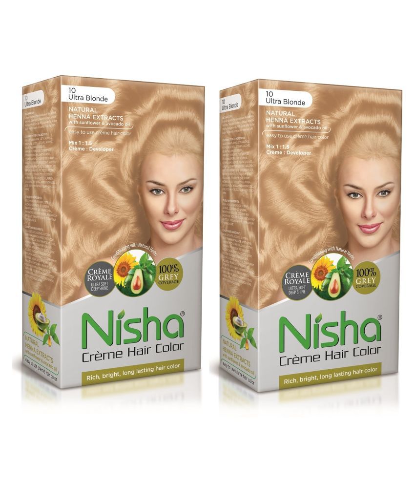     			Nisha Cream Hair Color Long Lasting Permanent Hair Color Blonde Ultra each pack 90 mL Pack of 2