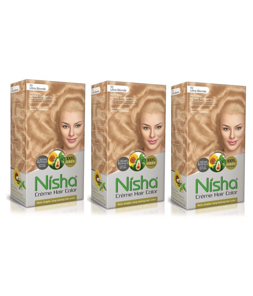     			Nisha Cream Hair Color Long Lasting Permanent Hair Color Blonde Ultra each pack 90 mL Pack of 3