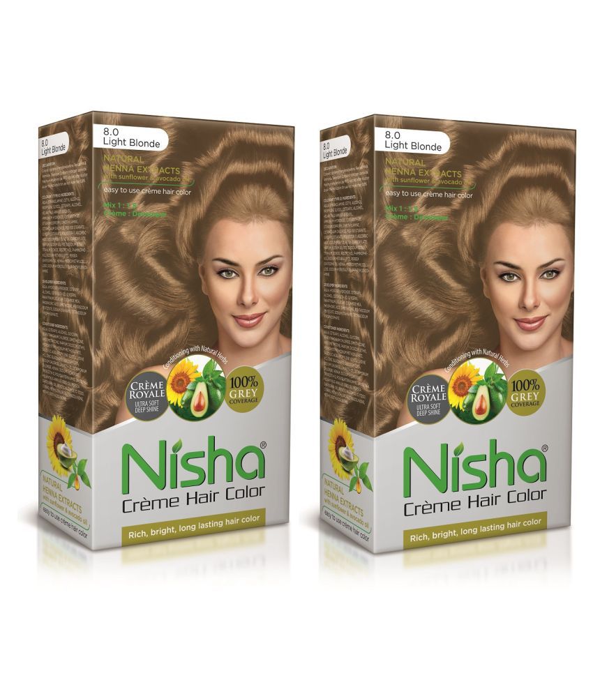     			Nisha Cream Hair Color Long Lasting Permanent Hair Color Light Blonde with Natural Herbs each 90 mL Pack of 2