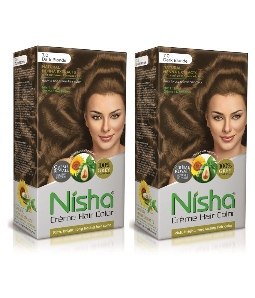     			Nisha Cream Hair Color Long Lasting Permanent Hair Color Dark Blonde with Natural Herbs each 90 mL Pack of 2