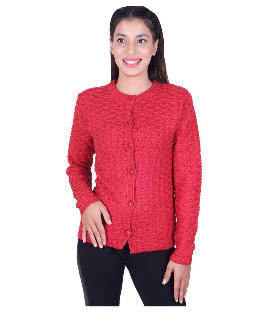     			Ogarti Woollen Red Buttoned Cardigans