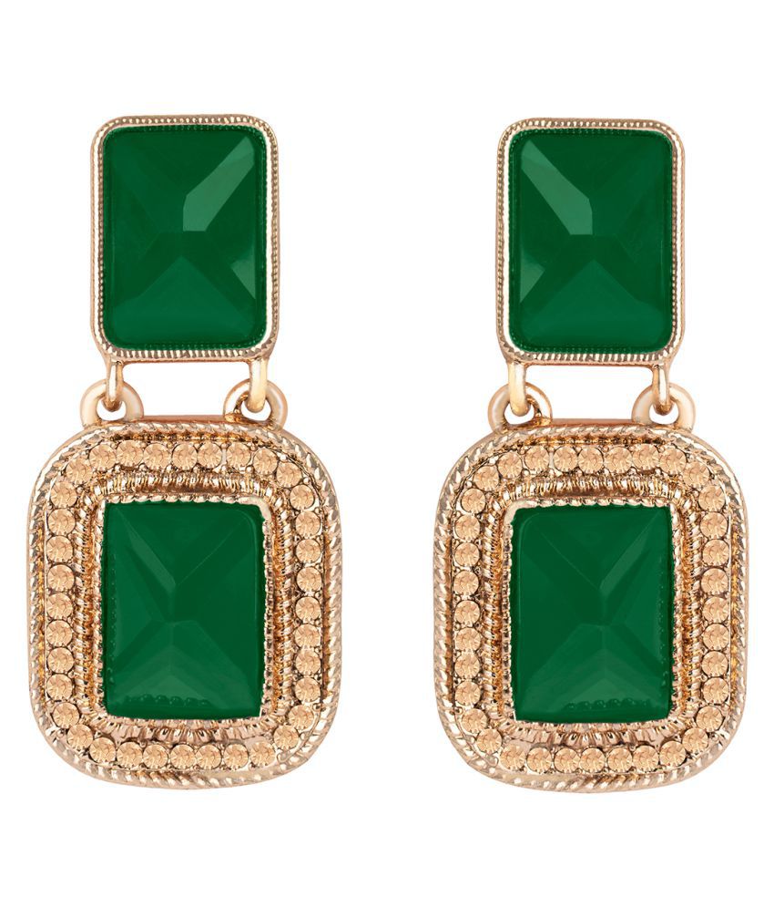     			Gold Plated LCD Diamond and Stone Studded Square Drop Earrings for Women and Girls