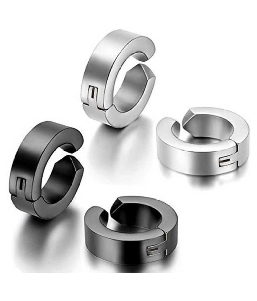 Combo of Non-Pireced Earing Black & Silver color for Men Stainless Steel Stud Earring Stainless Steel Stud Earring
