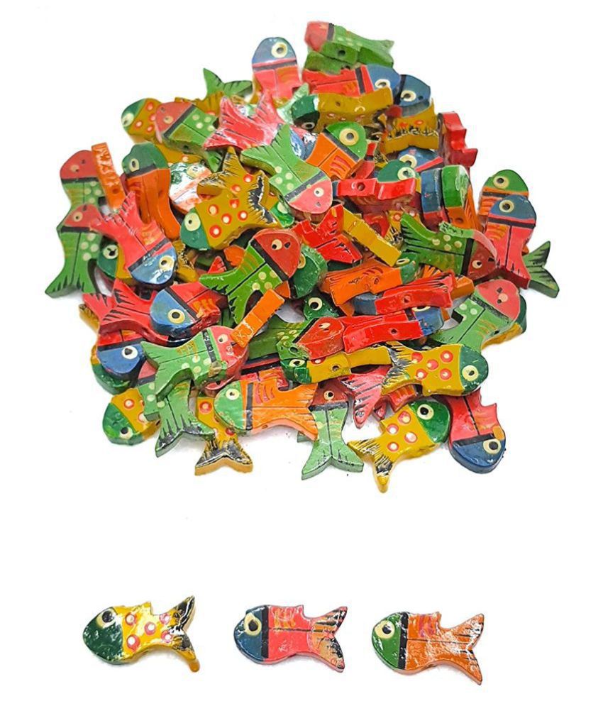     			50 pcs Wooden Multicolored Fish Beads Size 2.5 cm for Jewellery Making, Dresses, Beading, Art and Crafts and Craft Work
