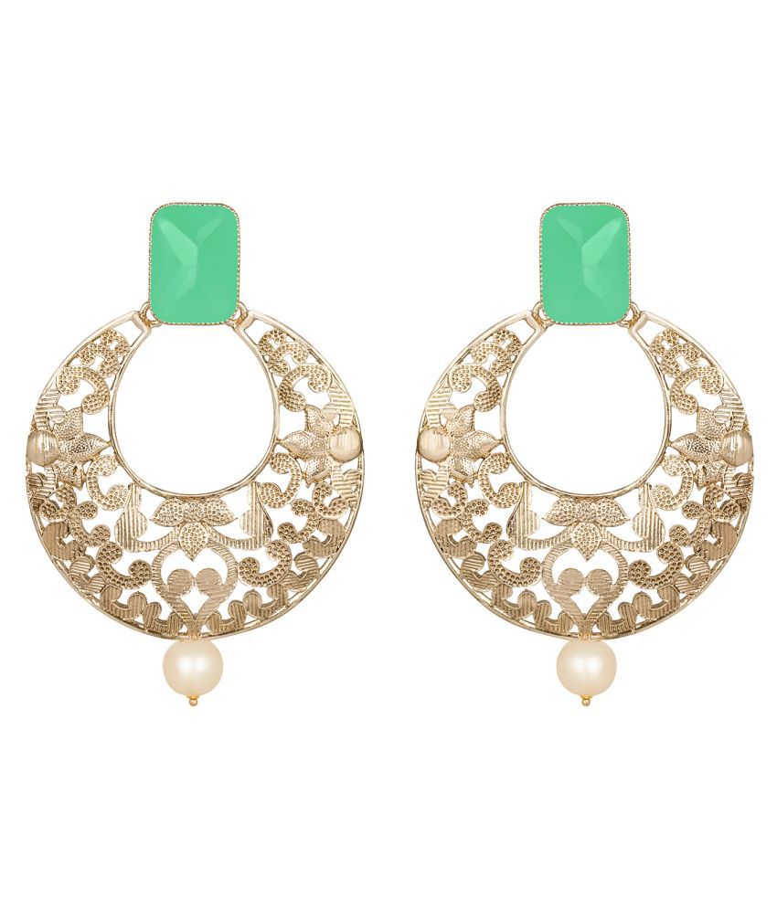     			Gold Plated Stone and Pearl Studded Drop & Dangler Earrings for Women and Girls