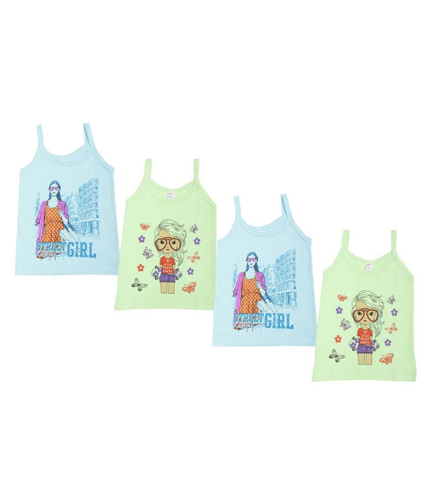     			Dollar Kids Care Cotton Multicolor Printed Kids/Girls Slips/Camisole - Pack of 4