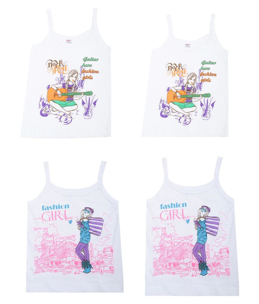     			Dollar Kids Care Cotton White Printed Kids/Girls Slips/Camisole - Pack of 4