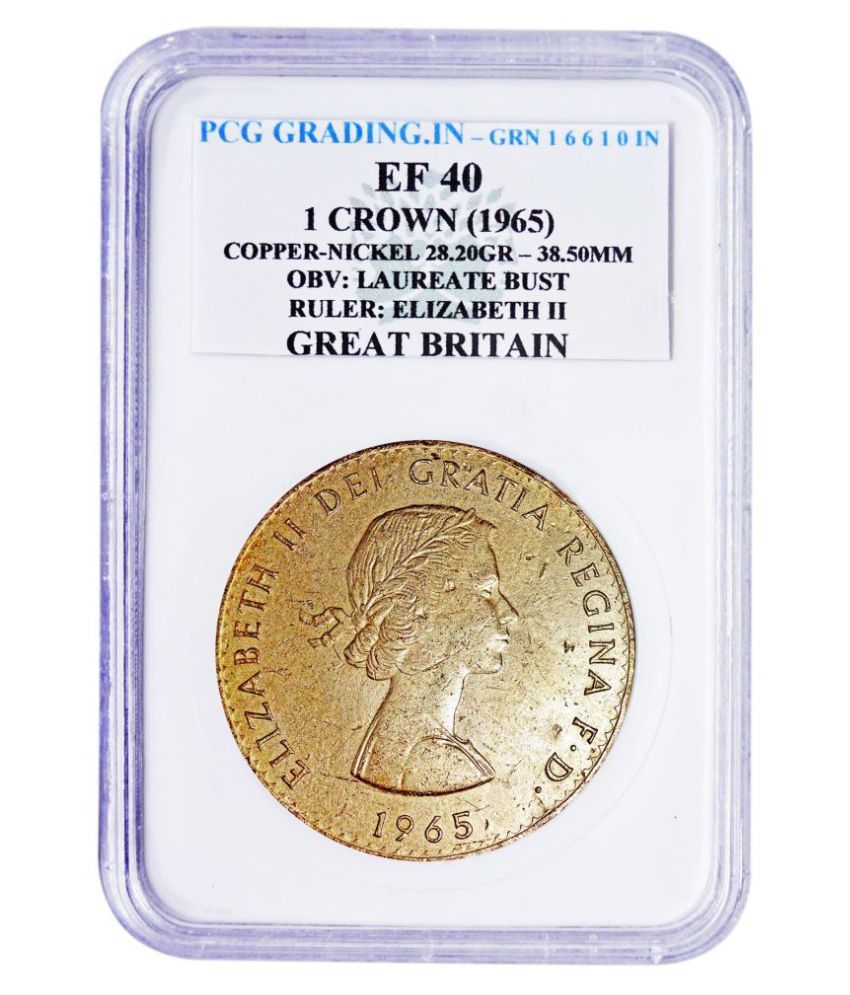     			(PCG Graded)1 Crown(1965) Copper Nickle-28.20 Gr. Ruler : Elizabeth II Great Britan 100% Orignal PCG Graded Coin