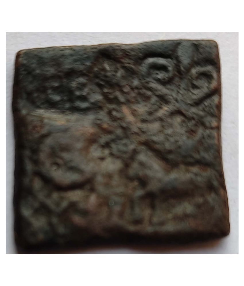     			Ancient Copper Coin central India Dasharna Area with walking horse tree and swastik Symbols 200 BC