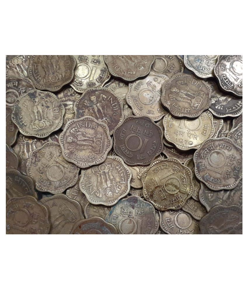     			Republic India 10 Paise Brass 50 Coins Lot, See Description for Details