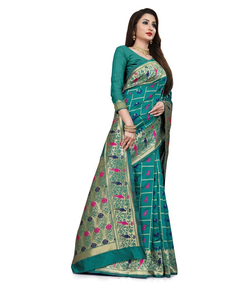 Dhandai Fashion Blue Jacquard Saree Buy Dhandai Fashion Blue Jacquard Saree Online At Low