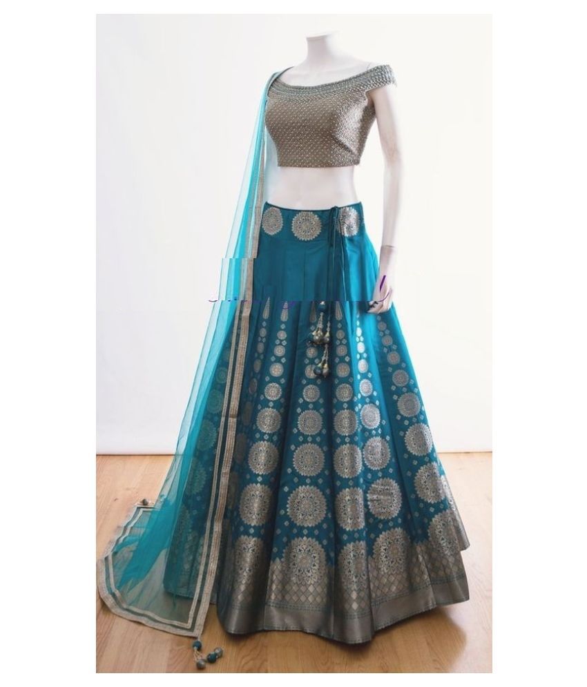 FashionUma Blue Satin Chaniya Choli Semi Stitched Lehenga - Buy ...