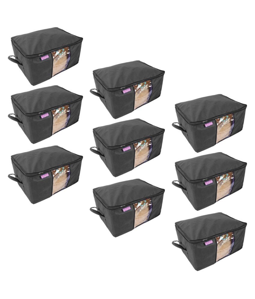     			PrettyKrafts Underbed Storage Bag, Storage Organizer, Blanket Cover with Side Handles (Set of 9 Pieces) - Black