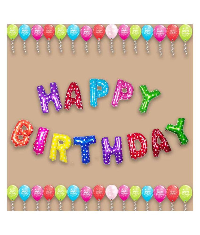     			Pixelfox Happy Birthday Multi Dotted Letters Foil Balloons + 30 Pcs Happy Birthday Printed Party Decoration Balloons