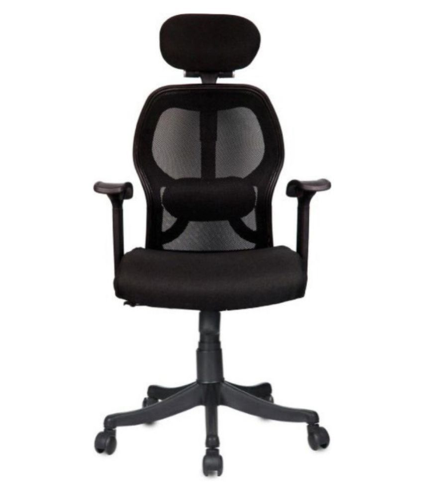 Matrix High Back Revolving Chair with Headrest and Center Tilt Mechanism in Black Fabric and Black mesh/net back Fabric With Nylon Base Fabric Office