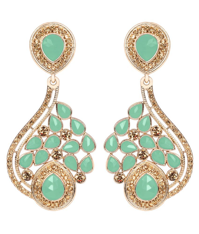     			Gold Plated Drop Shape LCD Diamond Studded Drop and Dangler Earrings for Women and Girls