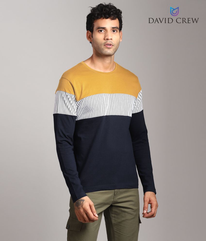 mustard and navy shirt