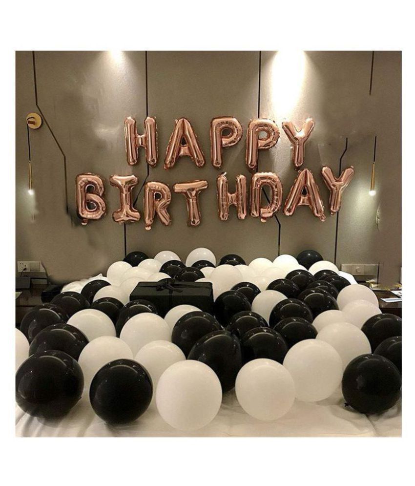     			Funkart Creations Happy Birthday Letter Foil Balloon Set of Gold+HD Metallic Balloons (Black and White) Pack of 30pcs