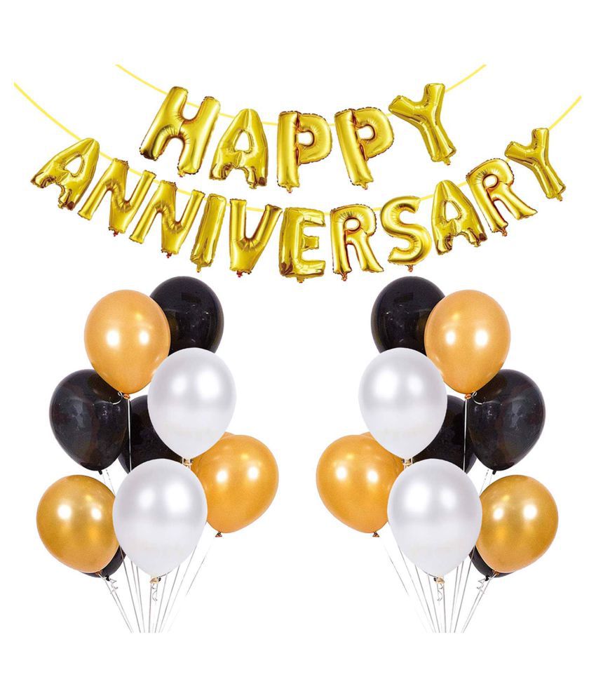     			Kiran Enterprises Happy Anniversary (16 Gold Foil Letters) + 30 Metallic Balloons Combo (Black , Gold , Silver)