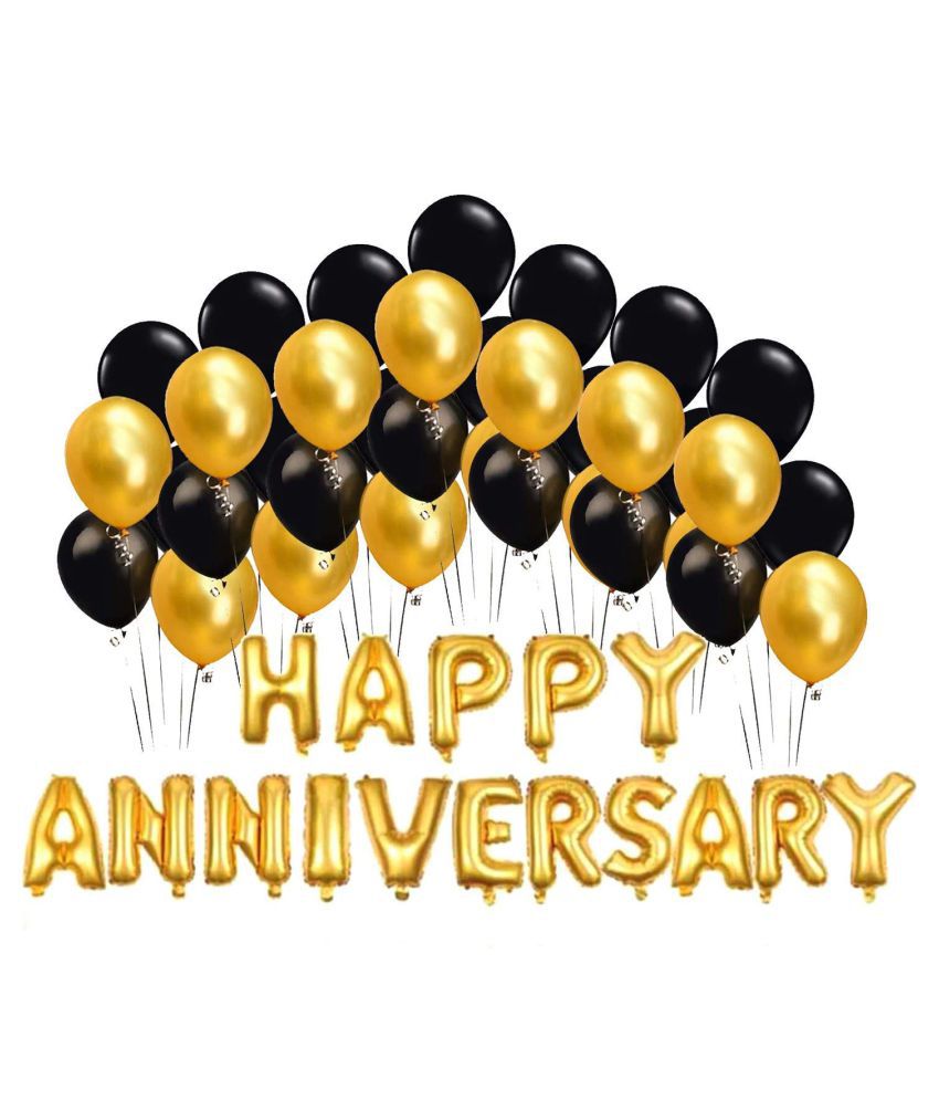     			Kiran Enterprises Happy Anniversary (16 Gold Foil Letters) + 30 Metallic Balloons Combo (Black , Gold)