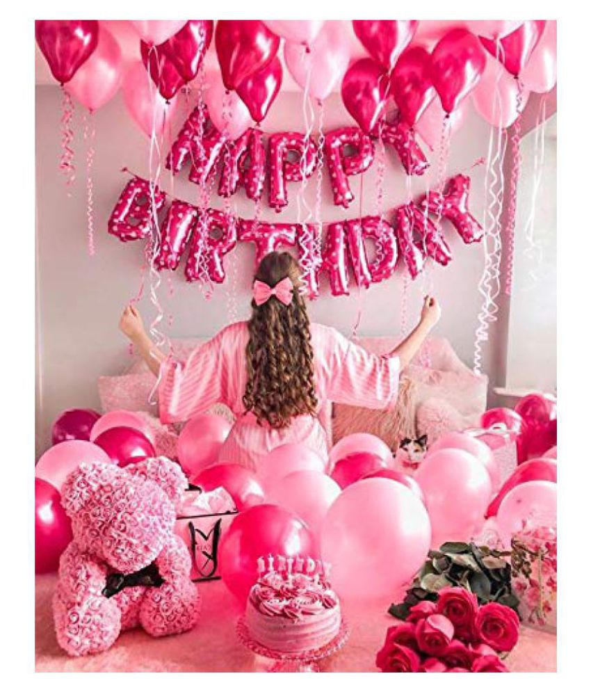 Party Plus Pink Heart Dot Happy Birthday Letter Foil with Pink & Light ...