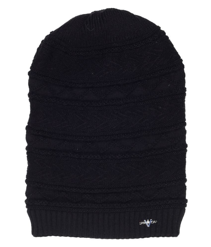 Oswal Black Plain Wool Caps