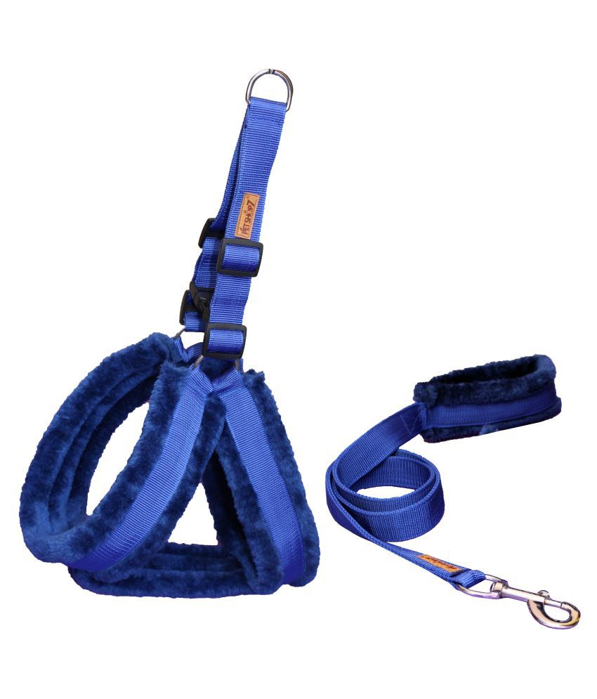     			Petshop7 Premium Qualtiy Fur Padded Nylon Dog Harness & Leash 1.25 inch -Large (Chest Size - 29-35inch)-Blue