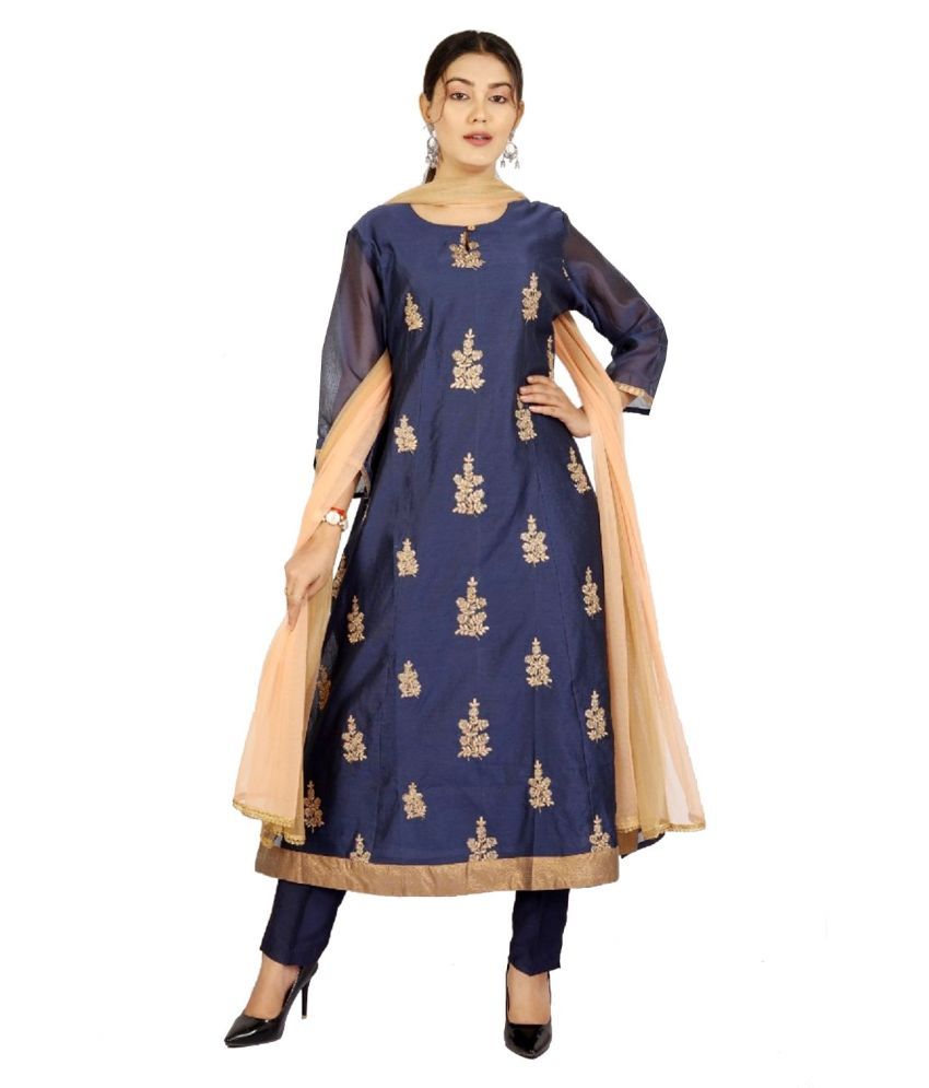Cotton Culture Navy Chanderi Aline Kurti Buy Cotton Culture Navy