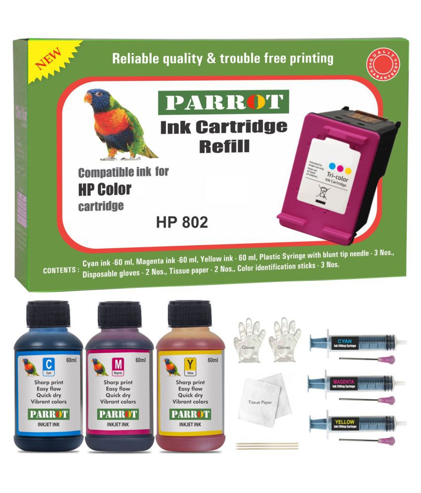 Parrot cartridge refill Multicolor Pack of 3 Refill Kit for HP deskjet