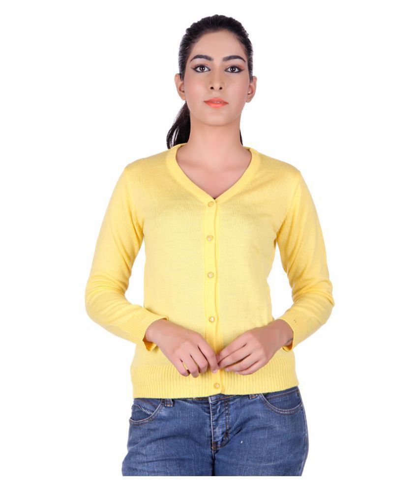     			Ogarti Woollen Yellow Buttoned Cardigans